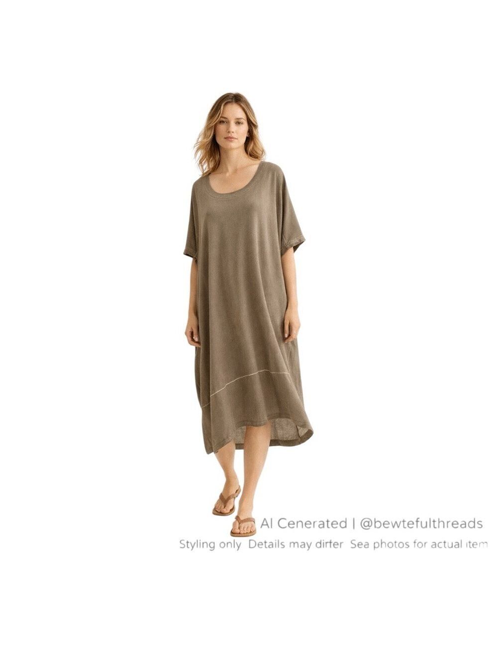 Asli Oversized Taupe Tunic Dress M/L Lagenlook Boho Minimalist Linen